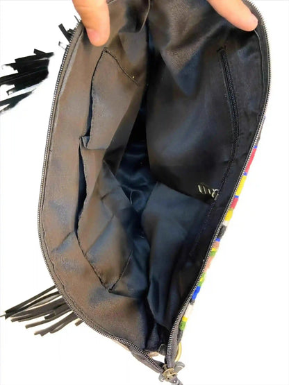 Saddle Blanket Crossbody Tote Bag with MultiColored Tooled Aztec Purse SKU SB1002 KATTY BAGS