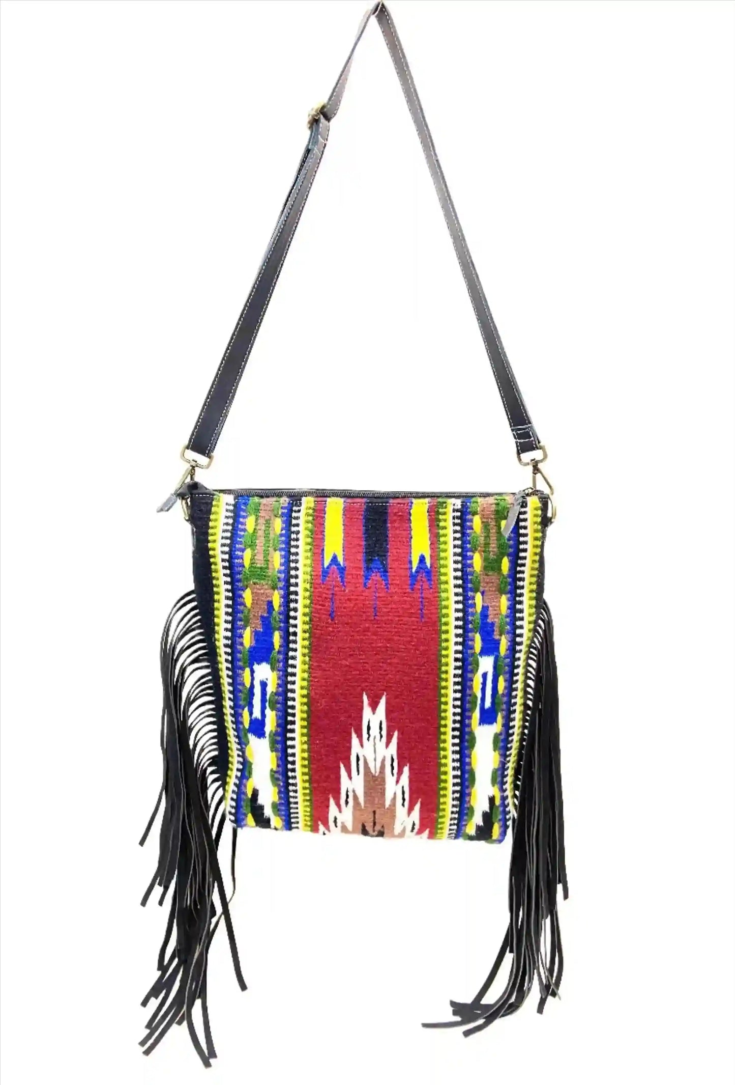 Saddle Blanket Crossbody Tote Bag with MultiColored Tooled Aztec Purse SKU SB1002 KATTY BAGS